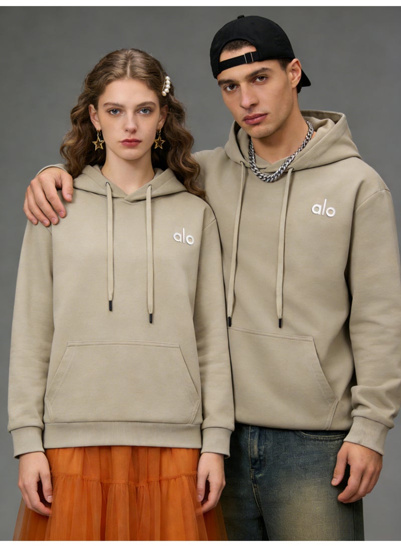 Alo Super Dalian hoodie sweater-minimalist logo pullover with kangaroo pocket, unisex sports leisure and daily leisure, retro color fashion top. - Image 1